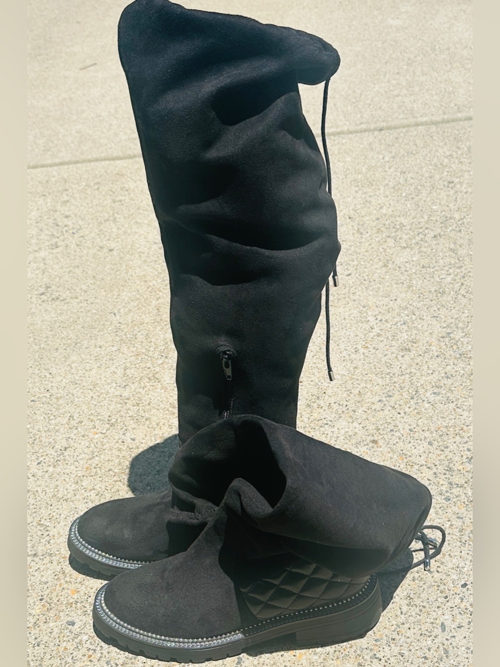 River Island Black Suede-Look Slouchy Knee Boots gently worn
